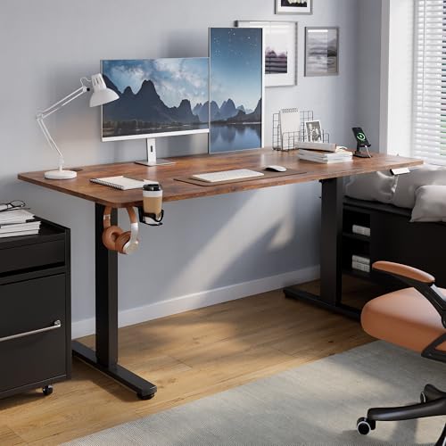 VFU Höhenverstellbarer Schreibtisch mit USB-C Ladeanschluss 200 x 80cm, Memory-Funktion Stabiler Schreibtisch Höhenverstellbar Elektrisch, Steh-Sitz Tisch Stehpult Verstellbarer Computertisch, Braun von VFU