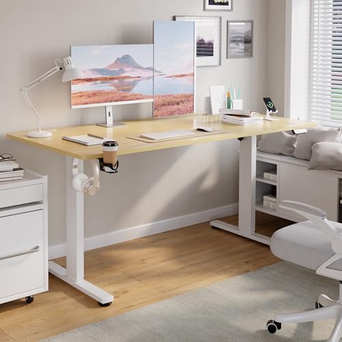VFU Höhenverstellbarer Schreibtisch mit USB-C Ladeanschluss 200 x 80cm, Memory-Funktion Stabiler Schreibtisch Höhenverstellbar Elektrisch, Steh-Sitz Tisch Stehpult Verstellbarer Computertisch, Beige von VFU