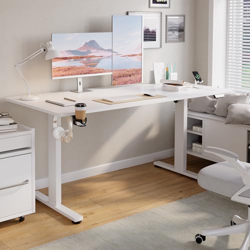 VFU Höhenverstellbarer Schreibtisch mit USB-C Ladeanschluss 200 x 80cm, Memory-Funktion Stabiler Schreibtisch Höhenverstellbar Elektrisch, Steh-Sitz Tisch Stehpult Verstellbarer Computertisch, Weiß von VFU