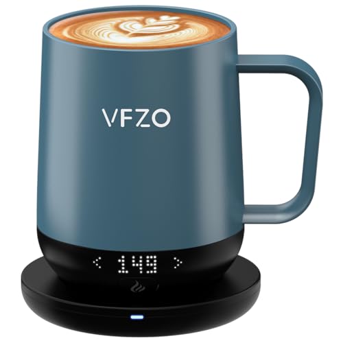 VFZO Smart Mug, selbstheizend, temperaturgesteuert, selbsterhitzende Kaffeetasse. LED-Echtzeit-Temperaturanzeige. Maximale Akkulaufzeit von 180 Minuten. Smarte Kaffeetasse (340 ml, Schieferblau) von VFZO