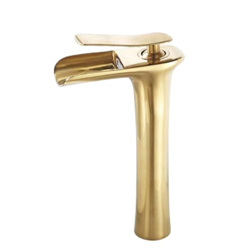 All-Copper Retro Aufsatzwaschtischarmatur Balkon Badezimmerschrank Wasserfall Waschbecken Heiß- und Kaltwasserhahn Spritzwassergeschützt (Gebürstetes Gold) von VFfotO