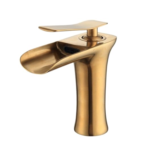 All-Kupfer Antik Wasserfall Waschbecken Wasserhahn Toilette Haushalt Badezimmer Schrank Waschtisch Heiß und Kalt Wasserhahn (Gold) von VFfotO