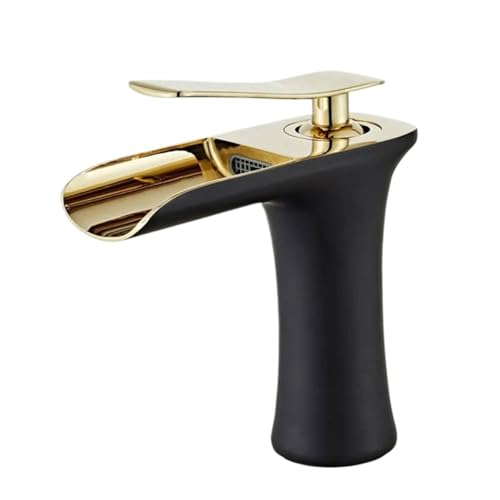 All-Kupfer Antik Wasserfall Waschbecken Wasserhahn Toilette Haushalt Badezimmer Schrank Waschtisch Heiß und Kalt Wasserhahn (Schwarz Gold) von VFfotO