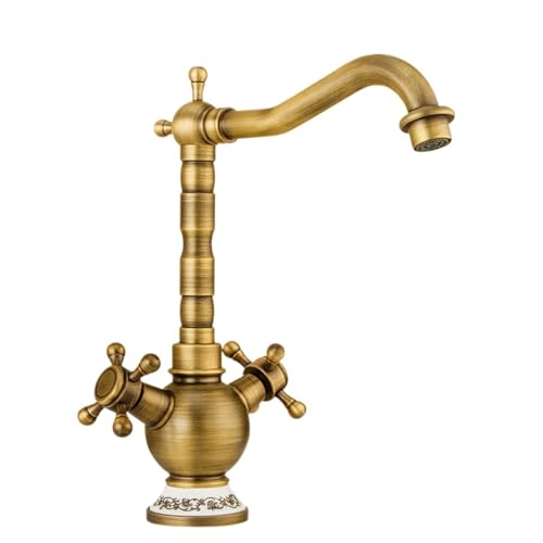 All-Kupfer-Antike Doppelgriff-Wasserhahn, Haushaltsküchenspüle, Gemüsebecken, heiß und kalt, spritzwassergeschützter Wasserhahn (antikes Qizi) von VFfotO