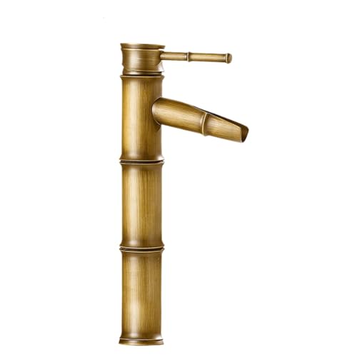 All-Kupfer-Wasserhahn aus antikem Bambus, für Haushalt, Badezimmer, Schrank, Waschbecken auf dem Tisch, heißer und kalter Wasserhahn, spritzwassergeschützt (antike drei Abschnitte - a) von VFfotO