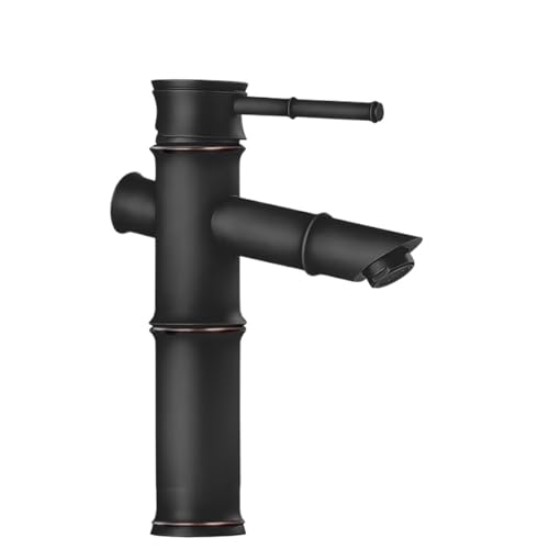 All-Kupfer-Wasserhahn aus antikem Bambus, für Haushalt, Badezimmer, Schrank, Waschbecken auf dem Tisch, heißer und kalter Wasserhahn, spritzwassergeschützt (schwarz, zwei Abschnitte, c) von VFfotO