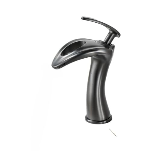 Antiker All-Kupfer-Waschbeckenarmatur, WC, Badezimmerschrank, Waschtisch, Wasserfall, heiß und kalt, spritzwassergeschützter Wasserhahn (Grau kurz) von VFfotO