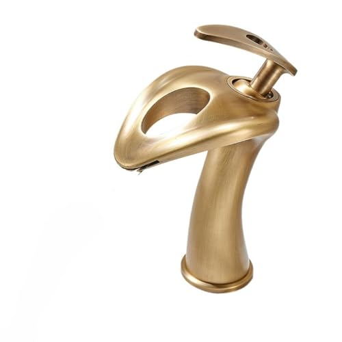 Antiker All-Kupfer-Waschtischarmatur WC Badezimmerschrank Waschbecken Wasserfall heiß und kalt spritzwassergeschützt Wasserhahn (Antik kurz) von VFfotO