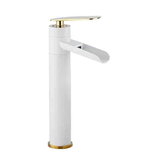 Antiker All-Kupfer-Wasserfall-Waschtisch-Einloch-Wasserhahn, Badezimmerschrank, Badezimmer, Haushalt, heiß und kalt, spritzwassergeschützter Wasserhahn (Platin hoch) von VFfotO