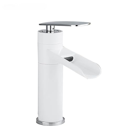 Antiker All-Kupfer-Wasserfall-Waschtisch-Einloch-Wasserhahn, Badezimmerschrank, Badezimmer, Haushalt, heiß und kalt, spritzwassergeschützter Wasserhahn (Silber kurz) von VFfotO