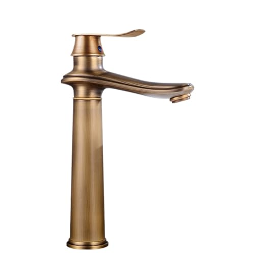 Antiker All-Kupfer-Wasserhahn, heiß und kalt, Tisch-Waschbecken, erhöhtes Waschbecken, Badezimmerschrank, spritzwassergeschützter Wasserhahn (Antik-Hoch) von VFfotO