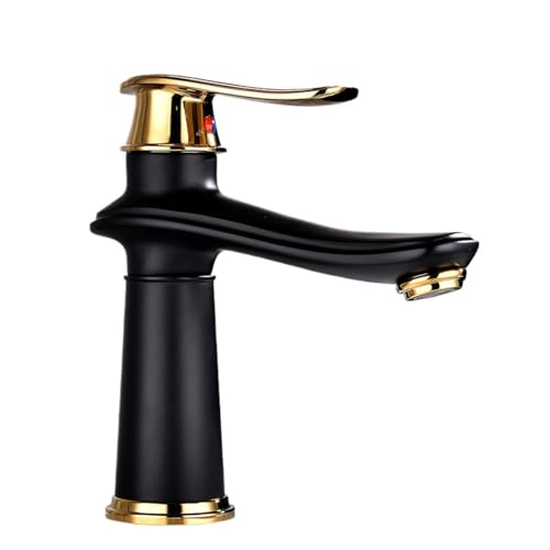 Antiker All-Kupfer-Wasserhahn, heiß und kalt, Tisch-Waschbecken, erhöhtes Waschbecken, Badezimmerschrank, spritzwassergeschützter Wasserhahn (Schwarz / Gold, kurz) von VFfotO