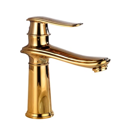 Antiker All-Kupfer-Wasserhahn, heiß und kalt, Tischwaschbecken, erhöhtes Waschbecken, Badezimmerschrank, spritzwassergeschützter Wasserhahn (Golden Short) von VFfotO