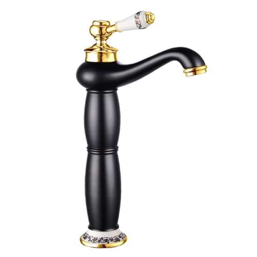 Antiker All-Kupfer-Wasserhahn für Haushalt, Badezimmer, Badezimmer, Theke, Waschbecken, spritzwassergeschützt, heißer und kalter Wasserhahn (Schwarzgold) von VFfotO
