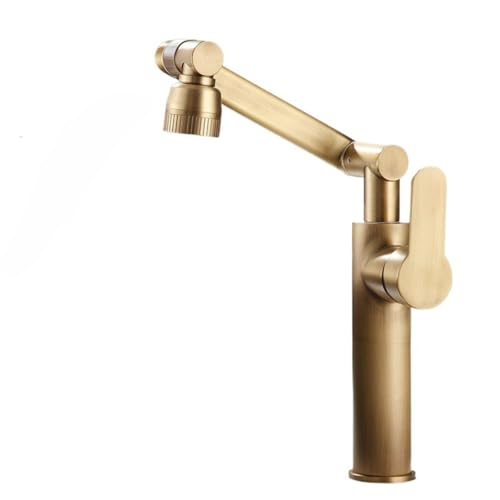 Antiker All-Kupfer-Wasserhahn für Haushalt, Badezimmer, Badezimmer, Waschbecken, spritzwassergeschützt, heiß und kalt (Antik-Hoch) von VFfotO