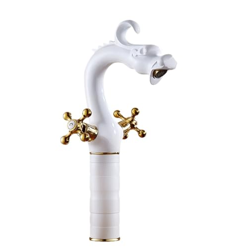 Antiker Drachenförmiger All-Kupfer-Waschtisch-Wasserhahn, Haushalt, Badezimmer, Badezimmer, Schrank, Waschbecken, heißer und kalter Wasserhahn, spritzwassergeschützt (Platin hoch) von VFfotO