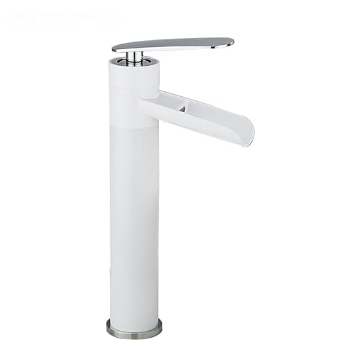 Antiker Wasserfall-Wasserhahn aus Kupfer, Einloch-Wasserhahn, Badezimmerschrank, Badezimmer, Haushalt, heiß und kalt, spritzwassergeschützter Wasserhahn (Silber hoch) von VFfotO