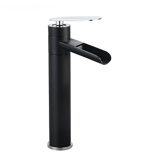 Antiker Wasserfall-Wasserhahn aus Kupfer, Einloch-Wasserhahn, Badezimmerschrank, Badezimmer, Haushalt, heiß und kalt, spritzwassergeschützter Wasserhahn (schwarz, silber hoch) von VFfotO