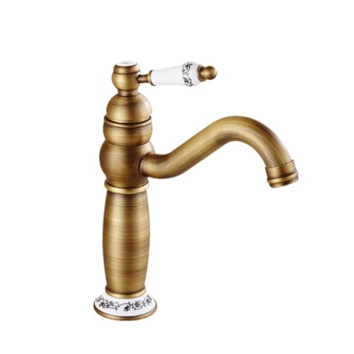 Antiker Wasserhahn, All-Kupfer-Heiß- und Kalt-Badezimmerschrank, Waschbecken, Retro-Spritzwassergeschützter Wasserhahn für den Heimgebrauch (Antike Keramik Kurz) von VFfotO