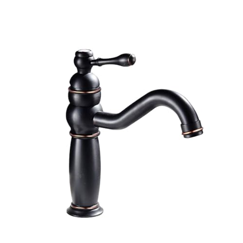 Antiker Wasserhahn, All-Kupfer-Heiß- und Kalt-Badezimmerschrank, Waschbecken, Retro-Spritzwassergeschützter Wasserhahn für den Heimgebrauch (Schwarz Ancient Short) von VFfotO