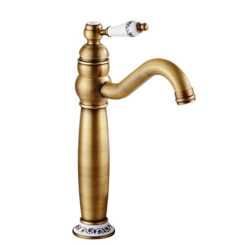 Antiker Wasserhahn, Allkupfer-Badezimmerschrank, heißes und kaltes Badezimmer, Waschbecken, Retro-Spritzwassergeschützter Wasserhahn für den Heimgebrauch (antike Keramik hoch) von VFfotO