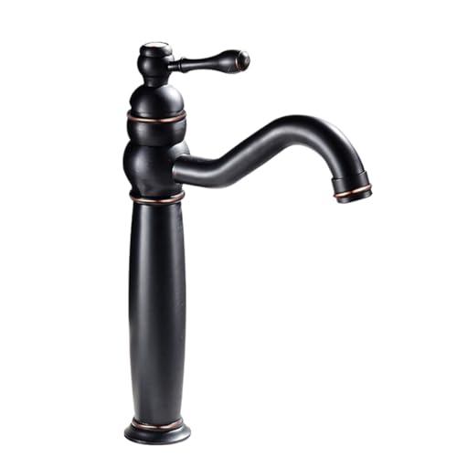 Antiker Wasserhahn, Allkupfer-Badezimmerschrank, heißes und kaltes Badezimmer, Waschbecken, Retro-Spritzwassergeschützter Wasserhahn für den Heimgebrauch (schwarz, antikes Hoch) von VFfotO