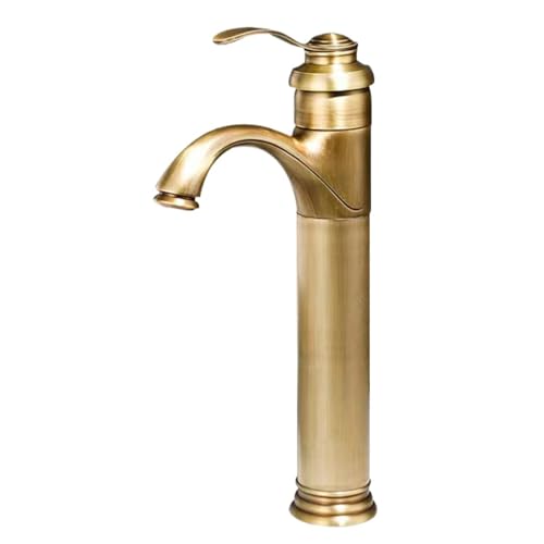 Badezimmer Antike All-Kupfer-Waschtischarmatur Haushalt Badezimmerschrank Einloch-Waschbecken Waschtisch heiß und kalt spritzwassergeschützter Wasserhahn (Antik hoch) von VFfotO