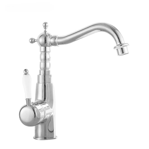 Ganzkupfer Gold Keramik Waschbecken Wasserhahn Haushalt Badezimmer Theke Waschbecken Küche Warm und Kalt Waschbecken Wasserhahn (Chrom kurz) von VFfotO