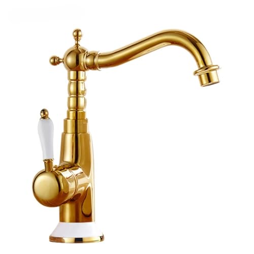 Ganzkupfer Gold Keramik Waschbecken Wasserhahn Haushalt Badezimmer Theke Waschbecken Küche Warm und Kalt Waschbecken Wasserhahn (Gold Keramik kurz) von VFfotO