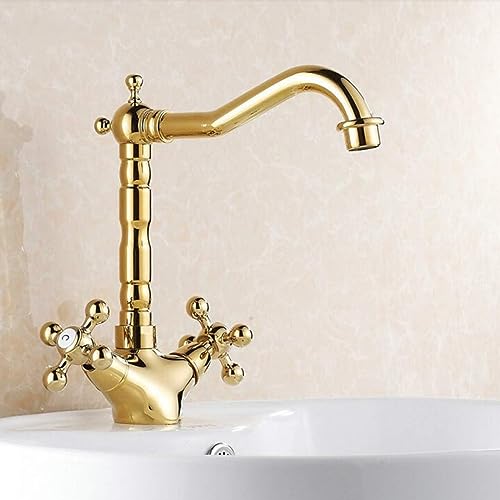 Goldene Badezimmer Heiße und Kalte Wasser Becken Wasserhahn Deck Montiert Dual Griff Einloch Swivel Küchenarmaturen Goldene Badezimmer Heiße und Kalte Wasser Becken Wasserhahn Deck Montiert Dual Griff Einloch Swivel Küchenarmaturen von VFfotO