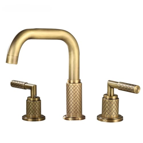 Grenzüberschreitender Dreiloch-Wasserhahn, Badezimmer, geteilter Doppelgriff-All-Kupfer-Waschbecken, heiß und kalt, spritzwassergeschützter Wasserhahn, dreiteiliges Set (Antik Sieben) von VFfotO