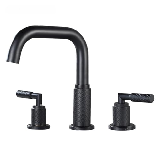 Grenzüberschreitender Dreiloch-Wasserhahn, Badezimmer, geteilter Doppelgriff-All-Kupfer-Waschbecken, heiß und kalt, spritzwassergeschützter Wasserhahn, dreiteiliges Set (Black Seven) von VFfotO