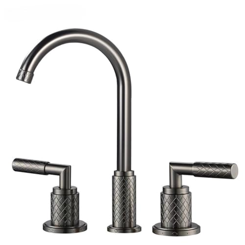 Grenzüberschreitender Dreiloch-Wasserhahn, Badezimmer, geteilter Doppelgriff-All-Kupfer-Waschbecken, heiß und kalt, spritzwassergeschützter Wasserhahn, dreiteiliges Set (Wasserbeschichtung großer von VFfotO