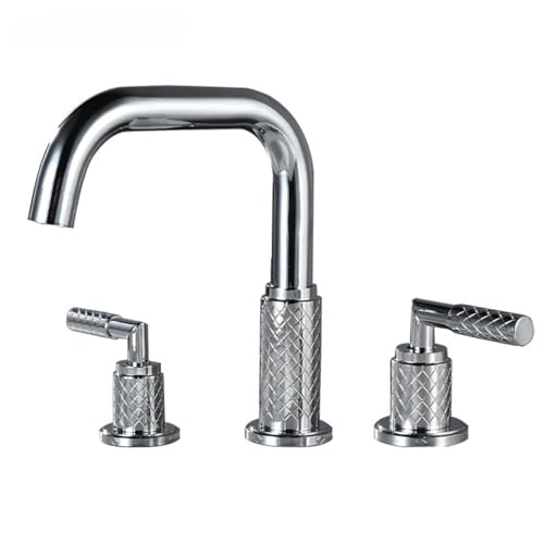 Grenzüberschreitender Dreiloch-Wasserhahn, Badezimmer, geteilter Doppelgriff-All-Kupfer-Waschbecken, heiß und kalt, spritzwassergeschützter Wasserhahn, dreiteiliges Set (galvanisierte Sieben) von VFfotO