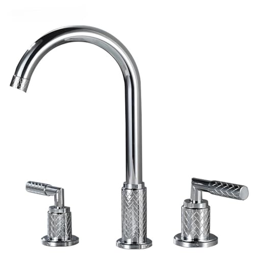 Grenzüberschreitender Dreiloch-Wasserhahn, Badezimmer, geteilter Doppelgriff-All-Kupfer-Waschbecken, heiß und kalt, spritzwassergeschützter Wasserhahn, dreiteiliges Set (galvanisierter großer Grenzüberschreitender Dreiloch-Wasserhahn, Badezimmer, geteilter Doppelgriff-All-Kupfer-Waschbecken, heiß und kalt, spritzwassergeschützter Wasserhahn, dreiteiliges Set (galvanisierter großer von VFfotO
