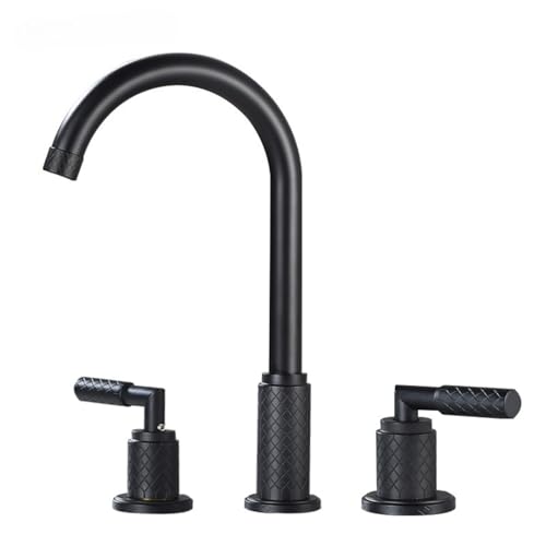 Grenzüberschreitender Dreiloch-Wasserhahn, Badezimmer, geteilter Doppelgriff-All-Kupfer-Waschbecken, heiß und kalt, spritzwassergeschützter Wasserhahn, dreiteiliges Set (großer schwarzer Ellenbogen) von VFfotO