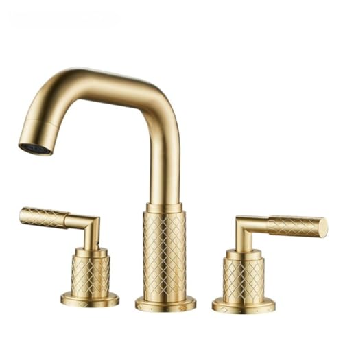 Grenzüberschreitender Dreiloch-Wasserhahn, Badezimmer, geteilter Doppelgriff-Allkupfer-Waschbecken, heiß und kalt, spritzwassergeschützter Wasserhahn, dreiteiliges Set (gebürstetes Gold Sieben) von VFfotO