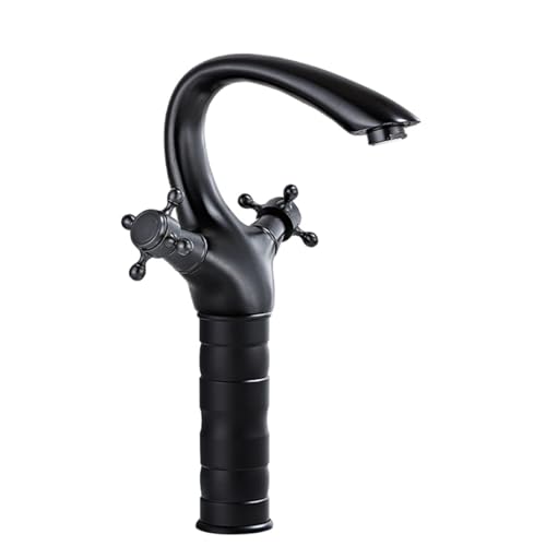 Retro-All-Kupfer-Doppelgriff-Einloch-Waschbeckenarmatur, Haushalts-Badezimmerschrank, Waschbecken, erhöhter heißer und kalter spritzwassergeschützter Wasserhahn (schwarz, antikes hoch) von VFfotO