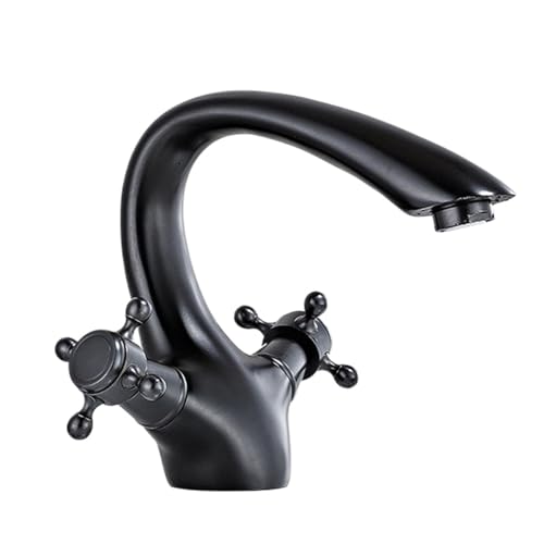 Retro All-Kupfer-Doppelgriff Einloch-Waschtischarmatur Haushalt Badezimmer Schrank Waschbecken Erhöhter Heiß- und Kaltwaschwasserhahn (Schwarz Antike Kurz) von VFfotO