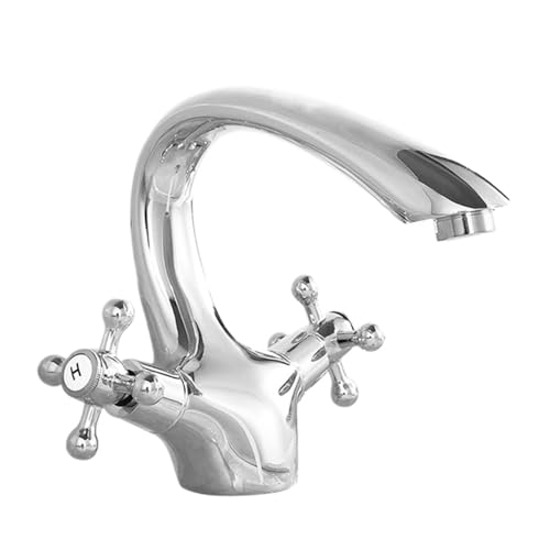 Retro All-Kupfer-Doppelgriff Einloch-Waschtischarmatur Haushalt Badezimmer Schrank Waschbecken Erhöhter Heiß- und Kaltwaschwasserhahn (galvanisiert, kurz) von VFfotO