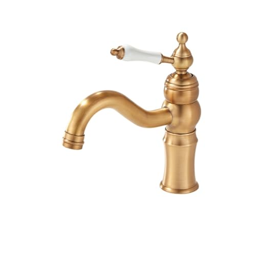 Retro Waschbecken Wasserhahn WC Badezimmer Schrank Einloch Waschbecken Alle Kupfer Warm und Kalt Wasserhahn Spritzwassergeschützt (Antike Keramik) von VFfotO