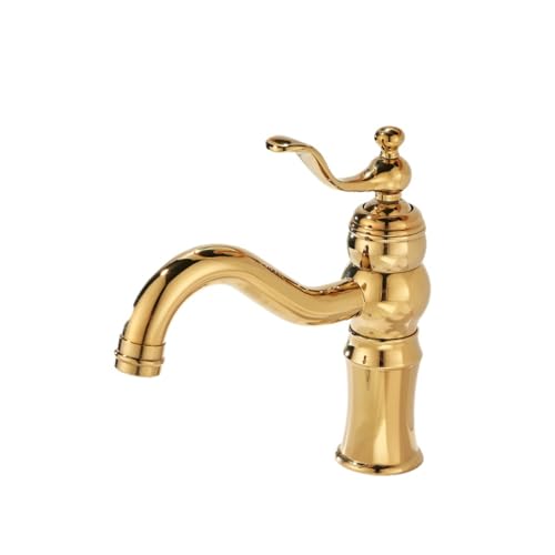 Retro Waschbecken Wasserhahn WC Badezimmer Schrank Einloch Waschbecken Alle Kupfer Warm und Kalt Wasserhahn Spritzwassergeschützt (Gold) von VFfotO