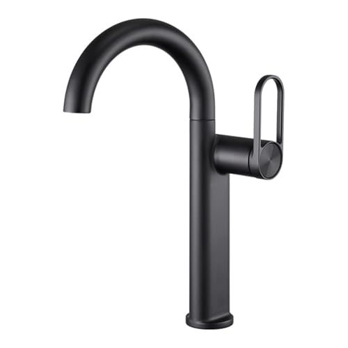 Sanfter Mintgrüner hoher und kurzer großer gebogener Waschbeckenarmatur, universal, drehbare Höhe, Badezimmer, Heiß- und Kaltarmatur (mattschwarz (hoch)) von VFfotO