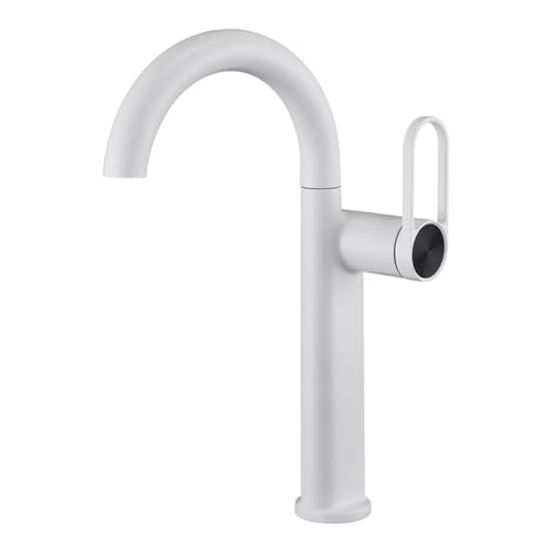 Sanfter Mintgrüner hoher und kurzer großer gebogener Waschbeckenarmatur, universal, drehbare Höhe, Badezimmer-Heiß- und Kaltwasserhahn (Weiß (hoch)) von VFfotO