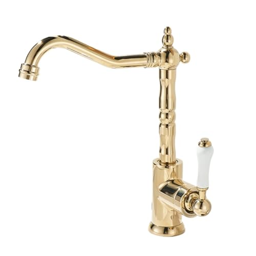 Vintage Vollkupfer Gold Wasserhahn Küche Spüle Balkon Wäscheschrank Heiß und Kalt Rotation (Gold) von VFfotO