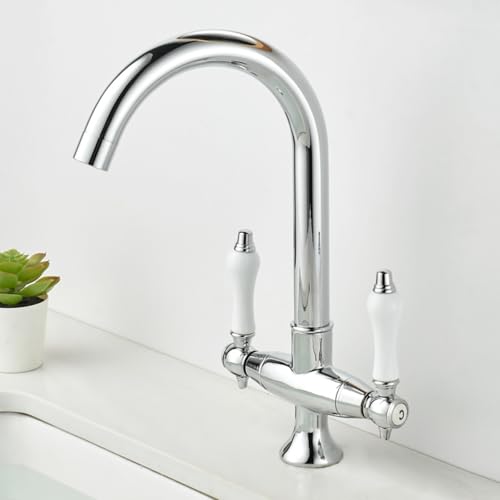 Vintage Wasserhahn Vollkupfer Gold Wasserhahn Küche Spüle Gemüsebecken Balkon Wäscheschrank (Silber) von VFfotO