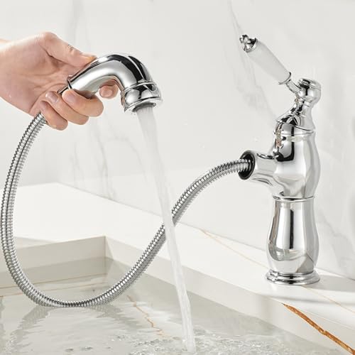 Vollkupfer-Waschbecken, ausziehbarer Wasserhahn, WC, Badezimmerschrank, heiß und kalt, spritzwassergeschützter Wasserhahn (Galvanik) von VFfotO