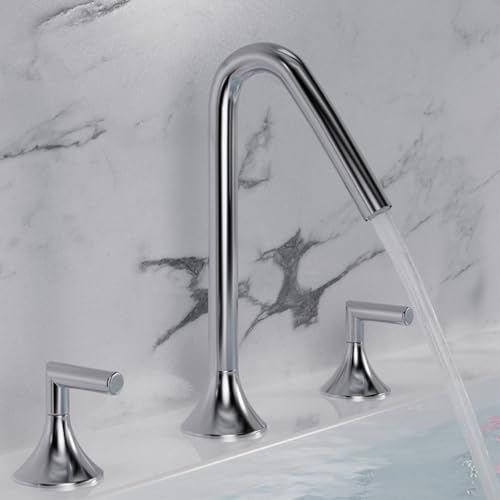 WC Split Dreiloch Waschbecken Wasserhahn Badezimmer Schrank Waschbecken Warm und Kalt Spritzwassergeschützt Wasserhahn Dreiteiliges Set (Galvanik) von VFfotO