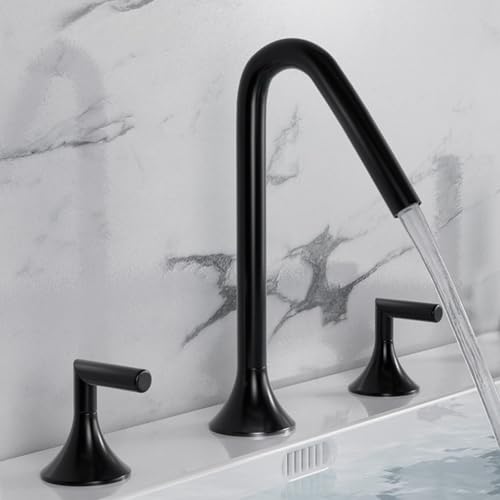 WC Split Dreiloch Waschbecken Wasserhahn Badezimmer Schrank Waschbecken Warm und Kalt Spritzwassergeschützt Wasserhahn Dreiteiliges Set (Schwarz) von VFfotO