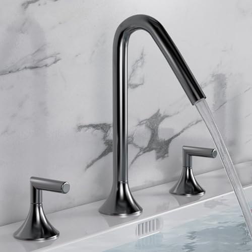 WC Split Dreiloch Waschbecken Wasserhahn Badezimmer Schrank Waschbecken Warm und Kalt Spritzwassergeschützt Wasserhahn Dreiteiliges Set (Wasseraschenplattierung) von VFfotO
